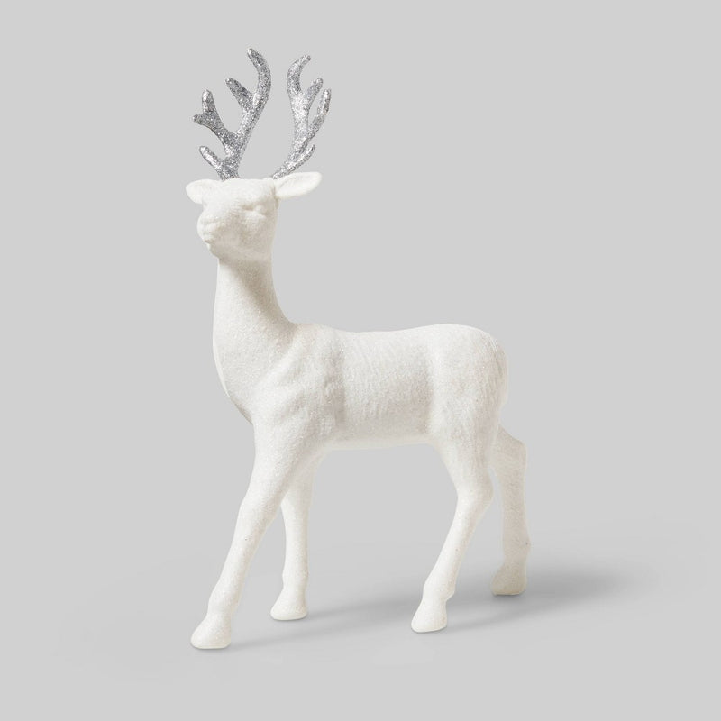 12" Glitter Deer Decorative Figurine White - Wondershop