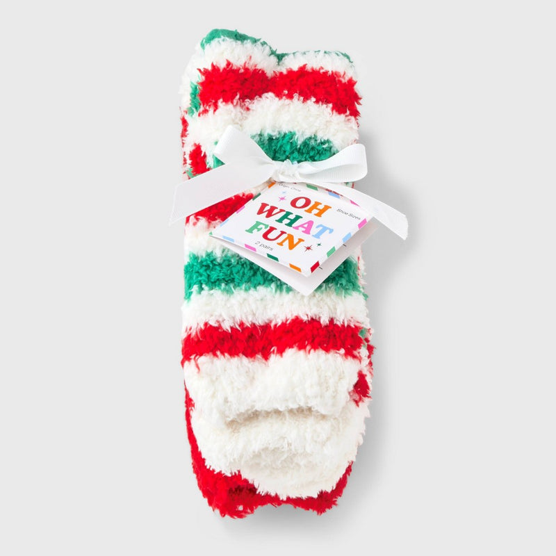 Women's 2pk Faux Shearling Cozy Crew Socks - Red/Green 4-10