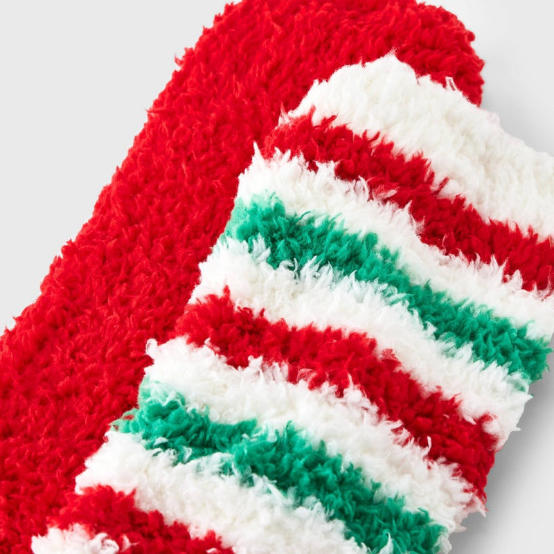 Women's 2pk Faux Shearling Cozy Crew Socks - Red/Green 4-10