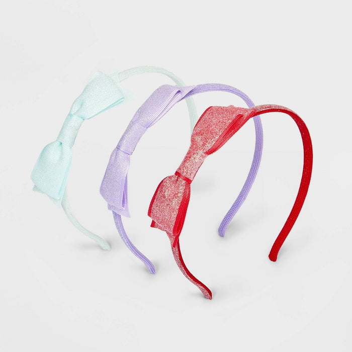 Girls' 3pk Glitter Bow Headbands - Cat & Jack Pink/Purple/Mint Green