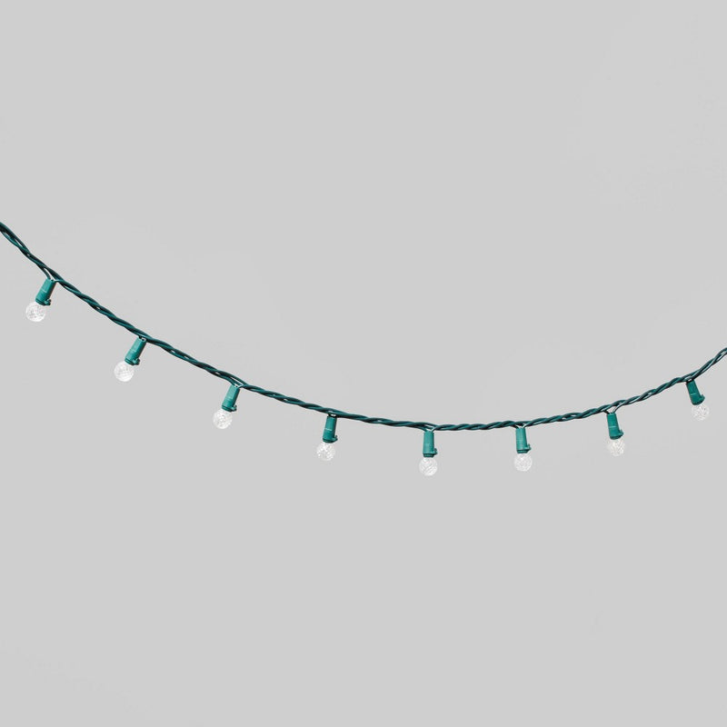 60ct LED Faceted Sphere Christmas String Lights Cool White with Green Wire - Wondershop