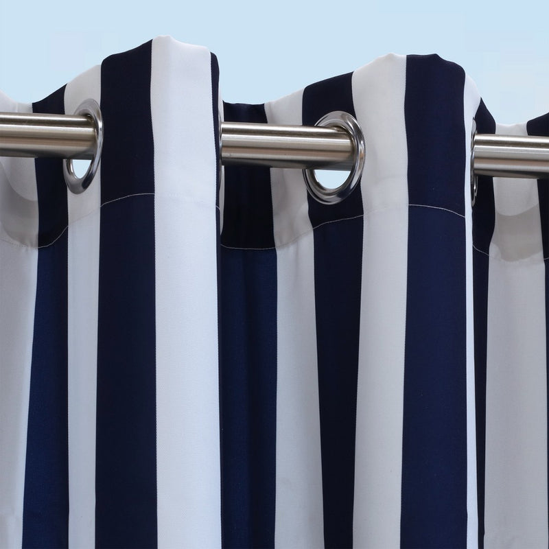 1pc 50"x96" Blackout Coastal Printed Striped Indoor/Outdoor Window Curtain Panel Navy - Outdoor Decor