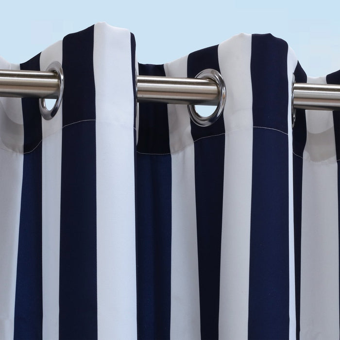 1pc 50"x96" Blackout Coastal Printed Striped Indoor/Outdoor Window Curtain Panel Navy - Outdoor Decor