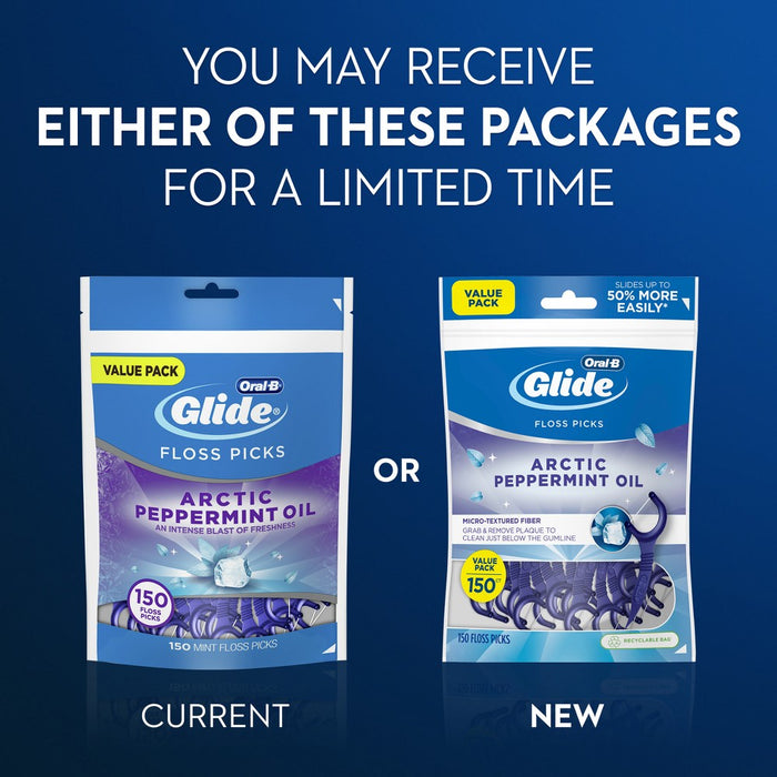 Oral-B Glide Peppermint Dental Floss Picks with Arctic Peppermint Oil Flavor - 150ct