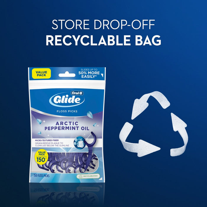 Oral-B Glide Peppermint Dental Floss Picks with Arctic Peppermint Oil Flavor - 150ct