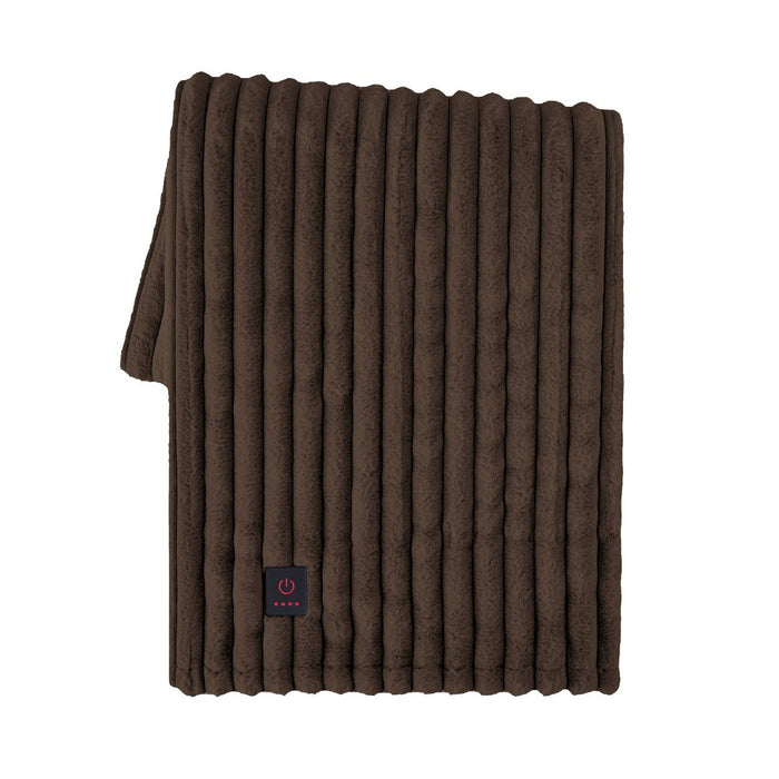 50"x60" Coziest Heated Throw Blanket Brown Vertical Lines - Brookstone