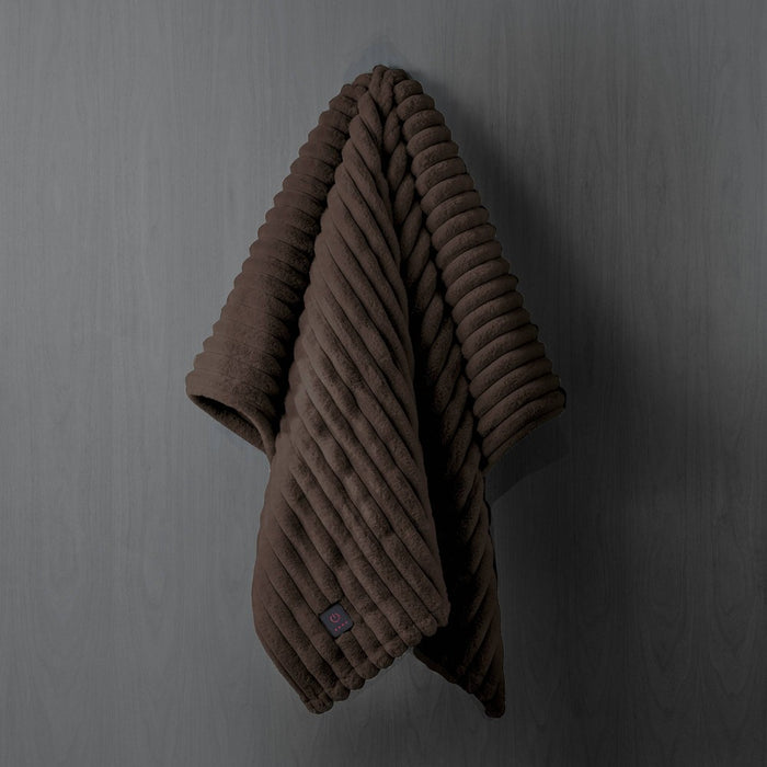 50"x60" Coziest Heated Throw Blanket Brown Vertical Lines - Brookstone