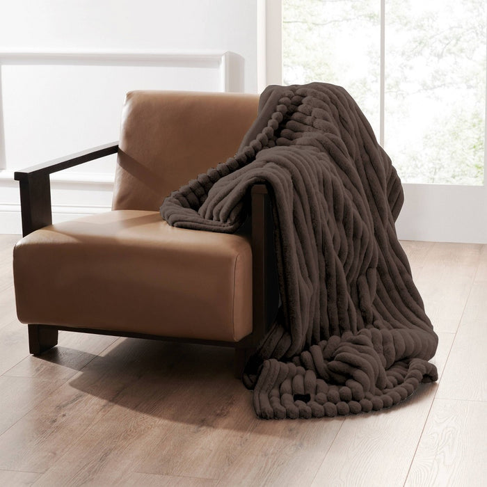 50"x60" Coziest Heated Throw Blanket Brown Vertical Lines - Brookstone