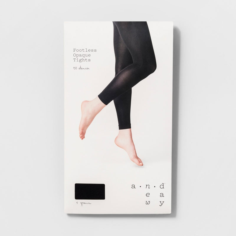 Women's 50D Footless Opaque Tights - A New Day Black S/M