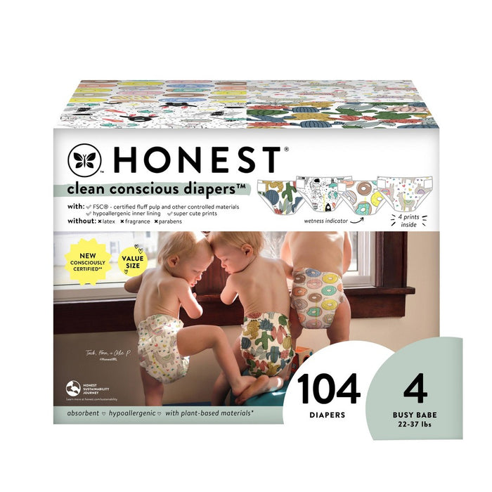 The Honest Company Clean Conscious Disposable Diapers Four Print Pack - Size 4 - 104ct