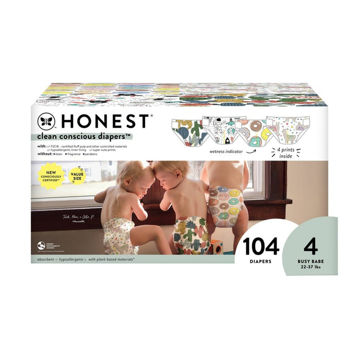 The Honest Company Clean Conscious Disposable Diapers Four Print Pack - Size 4 - 104ct