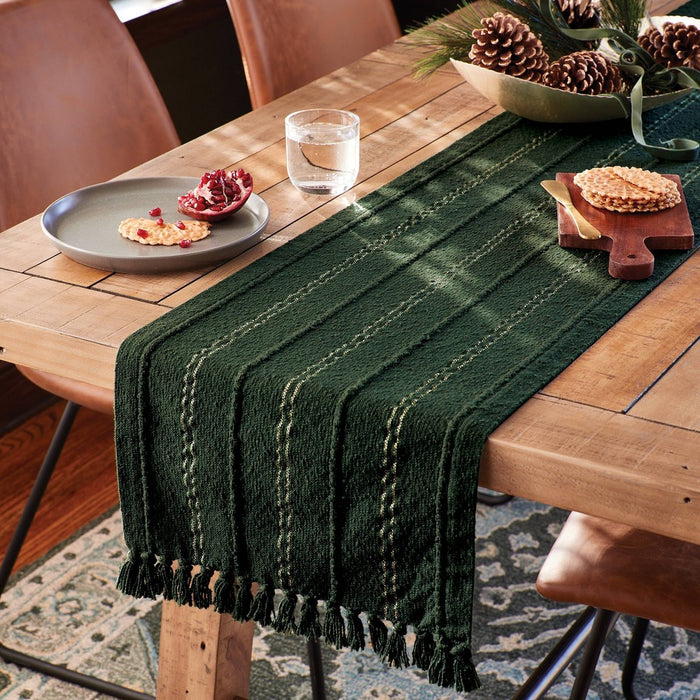 72"x14" Cotton Textured Single Layer Table Runner Green - Threshold