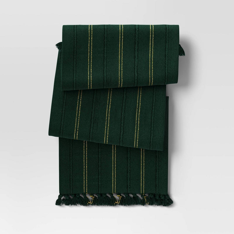72"x14" Cotton Textured Single Layer Table Runner Green - Threshold