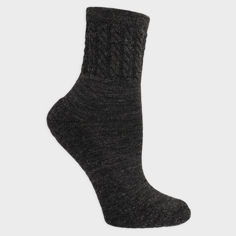 Alaska Knits Women's Textured Cable Wool Blend Mid Crew Socks - Charcoal Gray 4-10
