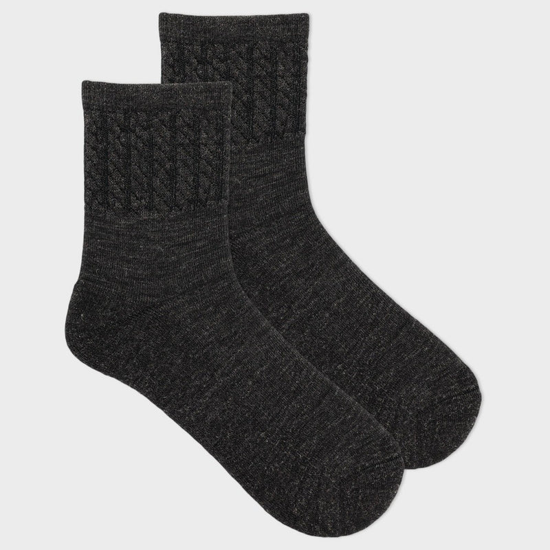 Alaska Knits Women's Textured Cable Wool Blend Mid Crew Socks - Charcoal Gray 4-10
