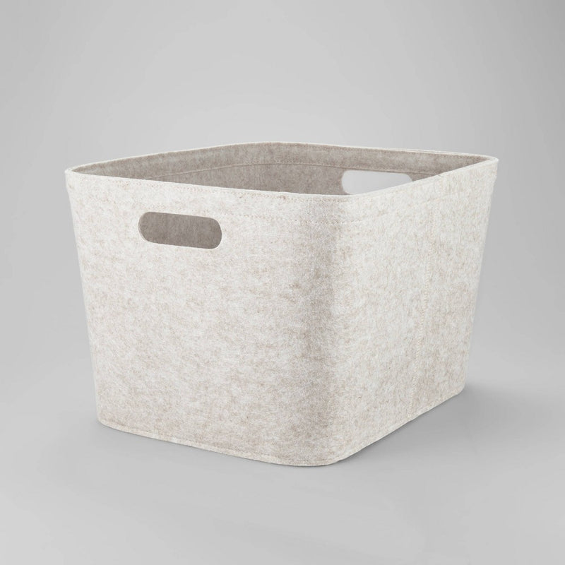10.5" x 14" Medium Felt Basket with Stitching Oatmeal - Brightroom
