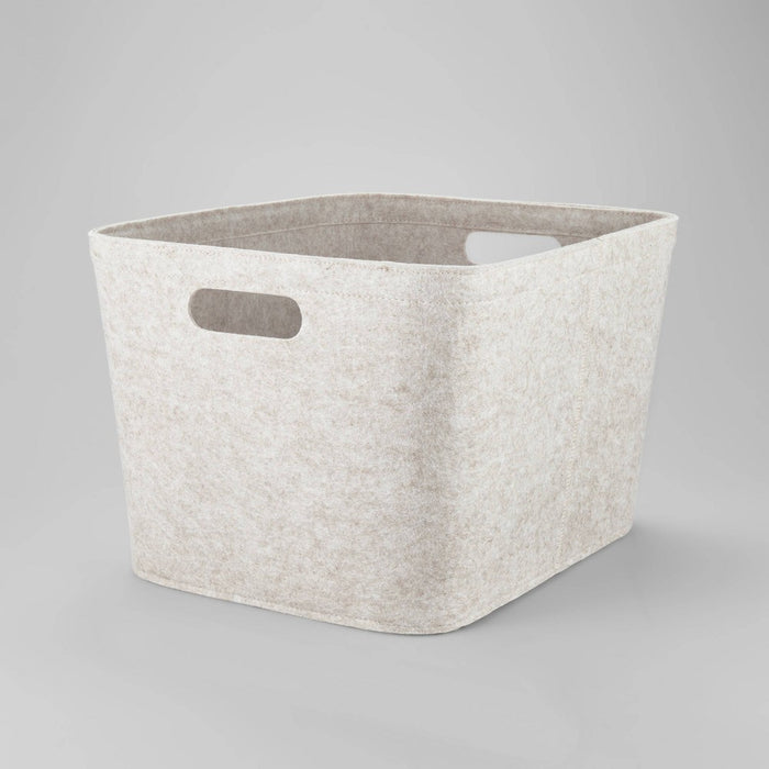 10.5" x 14" Medium Felt Basket with Stitching Oatmeal - Brightroom