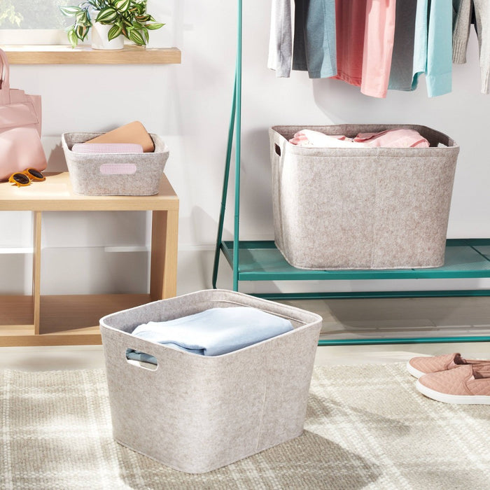 10.5" x 14" Medium Felt Basket with Stitching Oatmeal - Brightroom