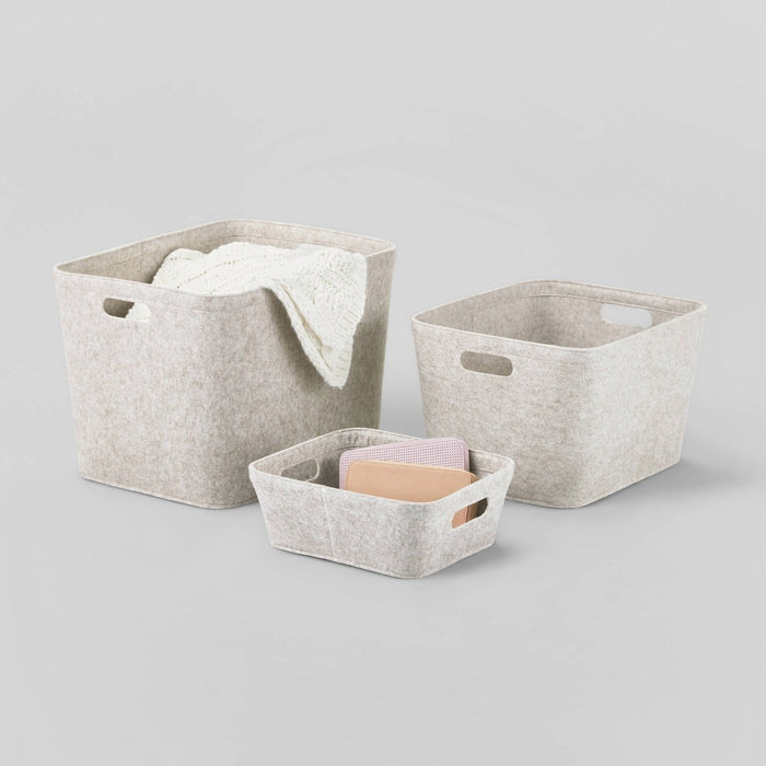 10.5" x 14" Medium Felt Basket with Stitching Oatmeal - Brightroom