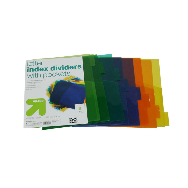 Plastic Index Divider 8 tab with Pocket - Up&Up