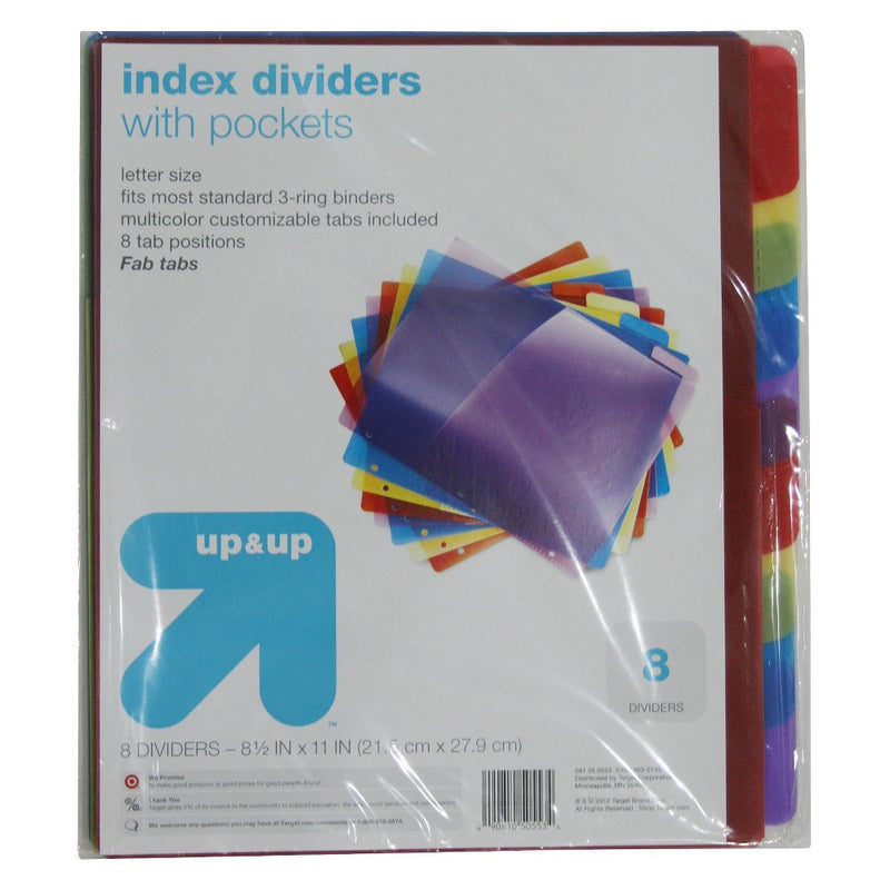 Plastic Index Divider 8 tab with Pocket - Up&Up