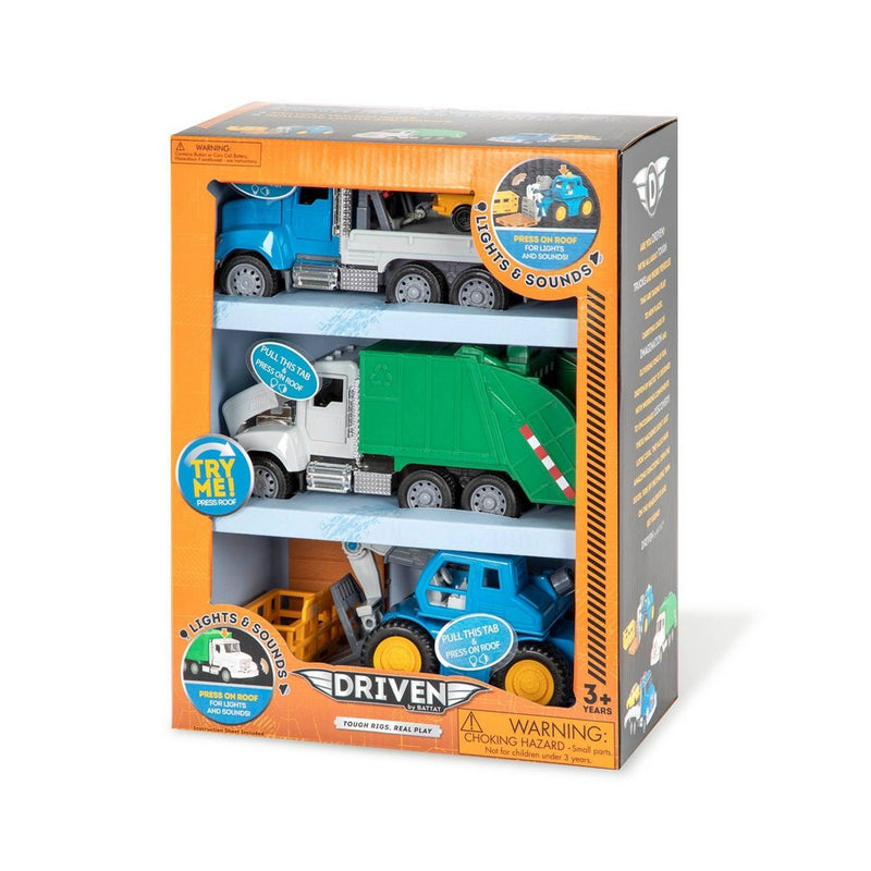 DRIVEN - Small Toy City Vehicle Set - Micro Urban Worker Fleet - 3 pk