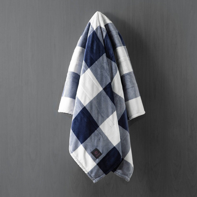 50"x60" Cozy Heated Throw Blanket Navy Buffalo Plaid - Brookstone