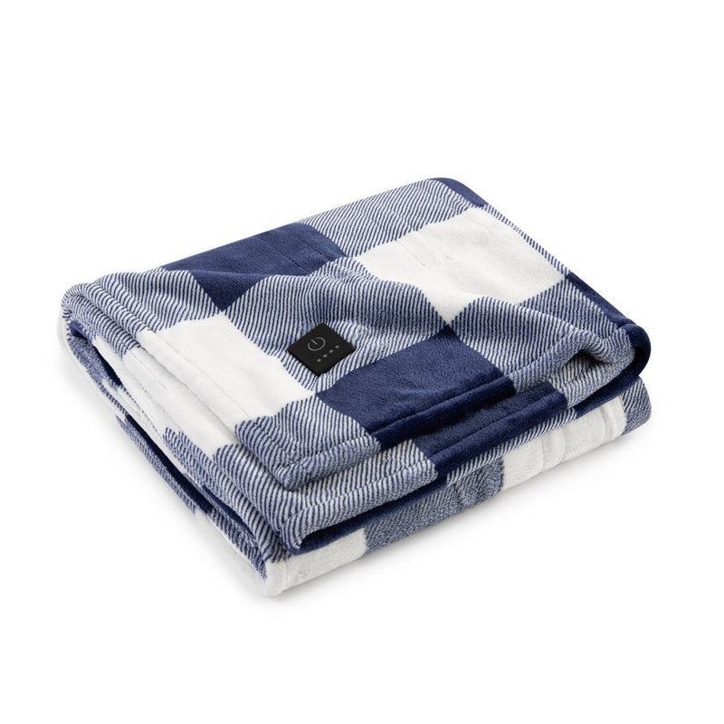 50"x60" Cozy Heated Throw Blanket Navy Buffalo Plaid - Brookstone