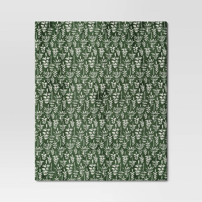 Trees Printed Plush with Faux Shearling Reverse Throw Blanket Green/White - Threshold