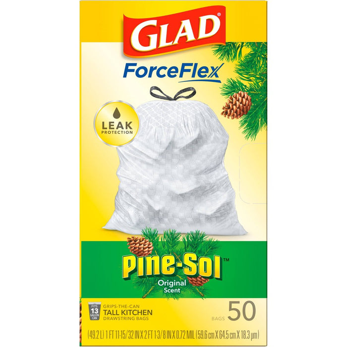 Glad ForceFlex Drawstring Trash Bags - Pinesol - 13 Gallon - 50ct