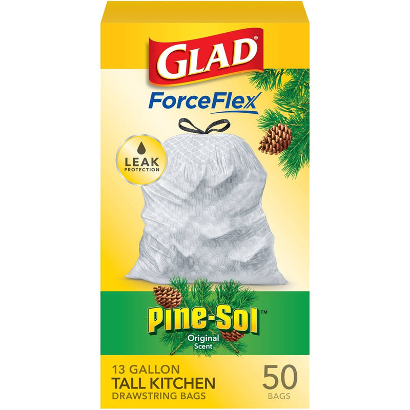 Glad ForceFlex Drawstring Trash Bags - Pinesol - 13 Gallon - 50ct