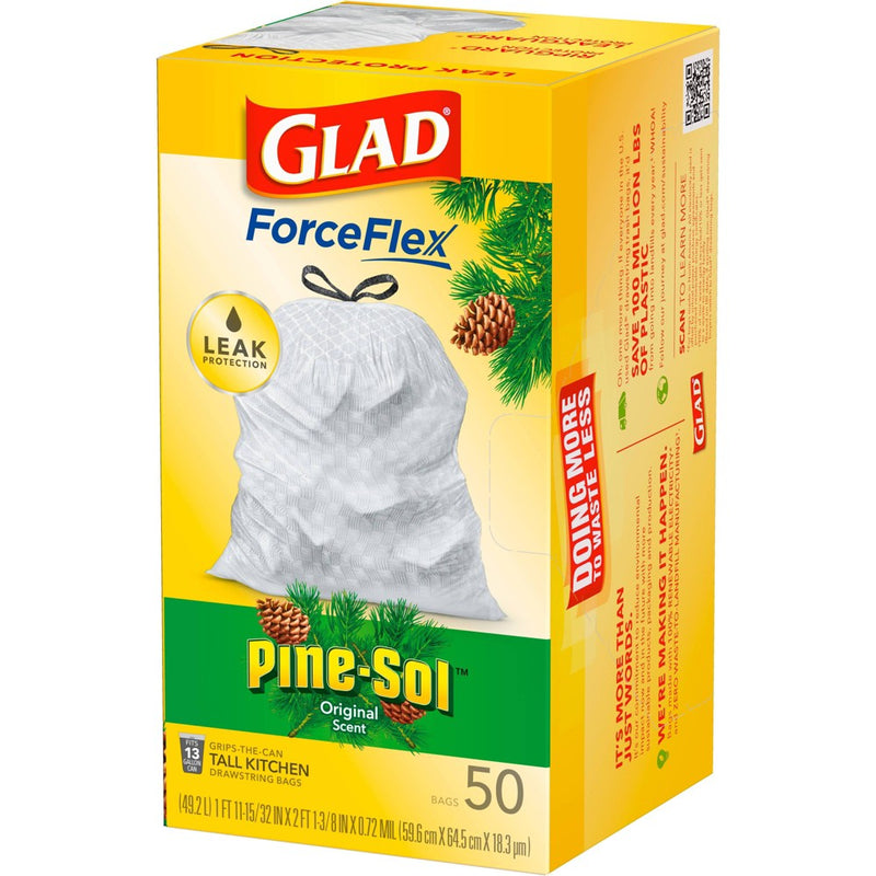 Glad ForceFlex Drawstring Trash Bags - Pinesol - 13 Gallon - 50ct