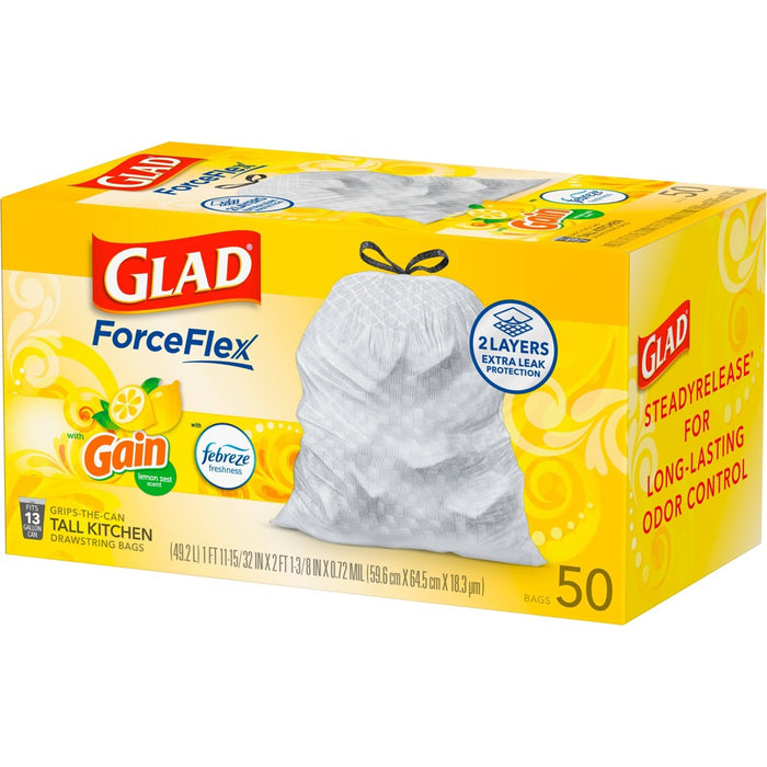 Glad ForceFlex DrawString Trash Bags - Lemon Zest - 13 Gallon - 50ct