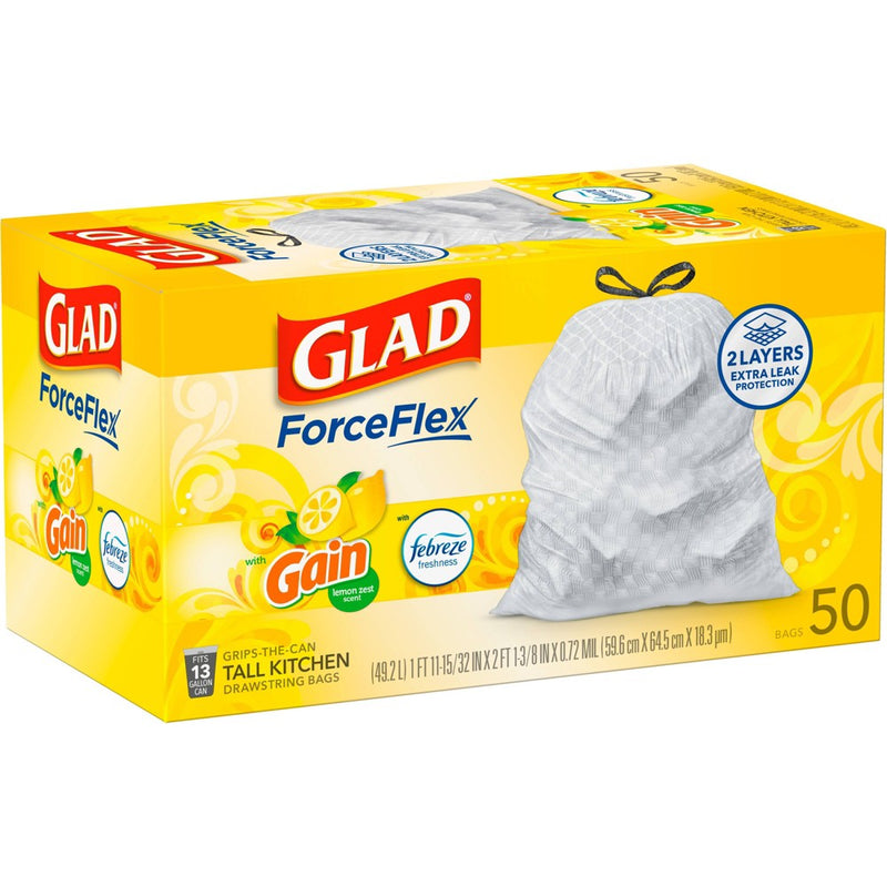 Glad ForceFlex DrawString Trash Bags - Lemon Zest - 13 Gallon - 50ct
