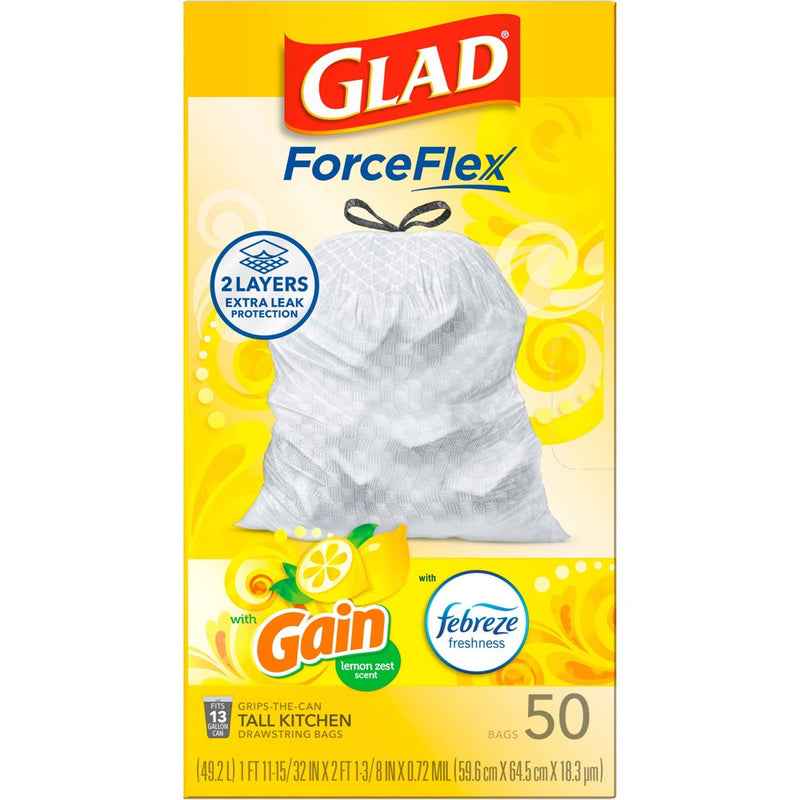 Glad ForceFlex DrawString Trash Bags - Lemon Zest - 13 Gallon - 50ct