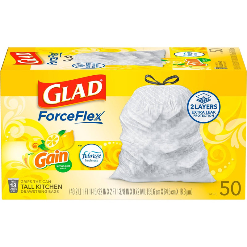 Glad ForceFlex DrawString Trash Bags - Lemon Zest - 13 Gallon - 50ct