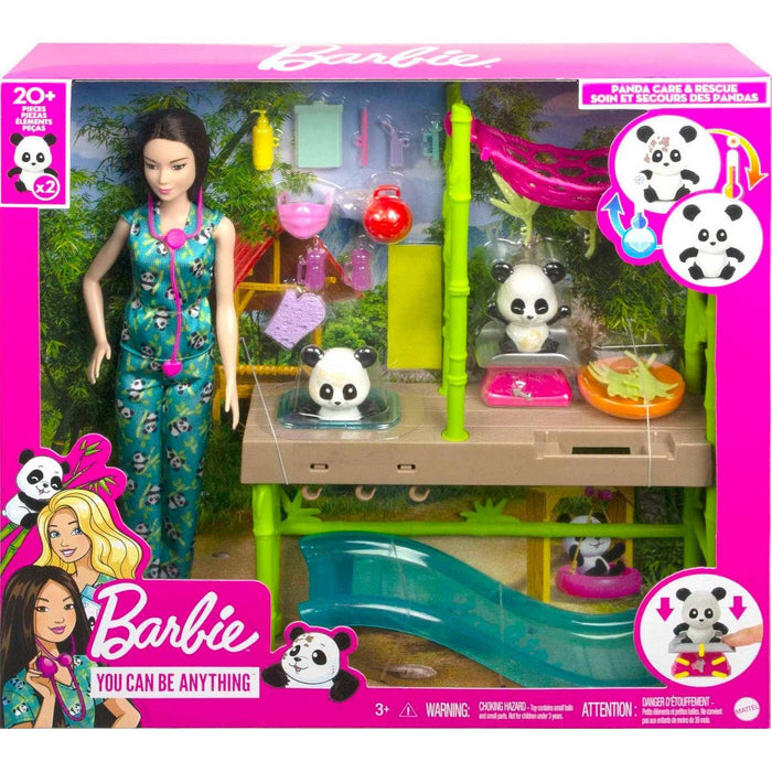 Barbie Panda Care and Rescue Playset with Color-Change and 20+ pc