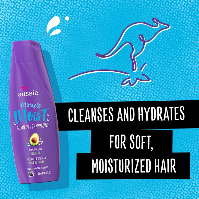 Aussie Miracle Moist with Avocado & Jojoba Oil Paraben Free Shampoo - 12.1 fl oz