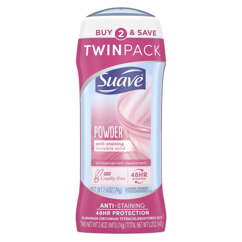 Suave Powder Anti-Staining 48-Hour Antiperspirant & Deodorant Stick - 2.6oz/2pk
