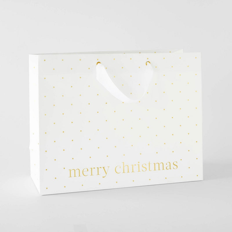 Large Polka Dot with 'Merry Christmas' Gift Bag White/Gold - Sugar Paper + Target