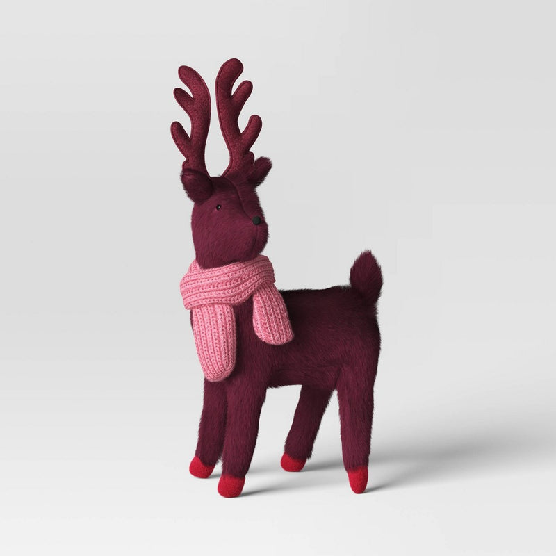 14.5" Plush Deer Wearing Scarf Christmas Tabletop Animal Figurine - Wondershop Purple/Pink
