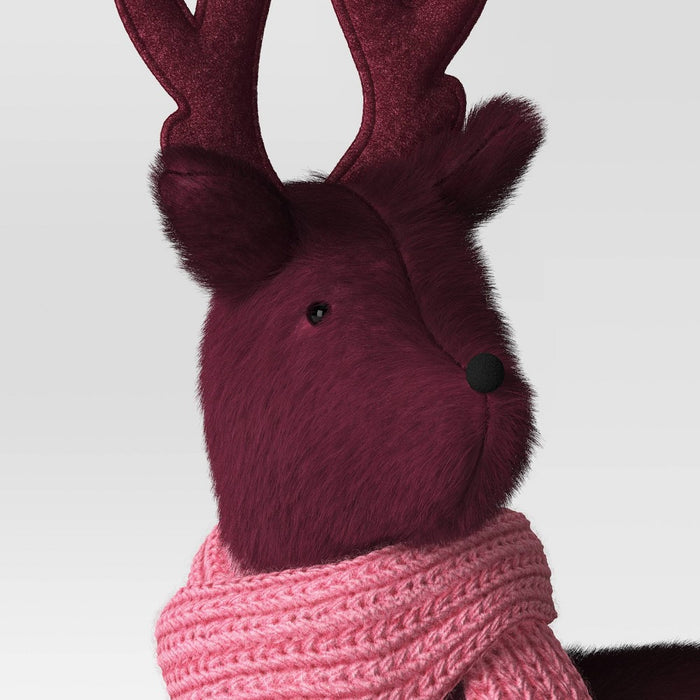 14.5" Plush Deer Wearing Scarf Christmas Tabletop Animal Figurine - Wondershop Purple/Pink