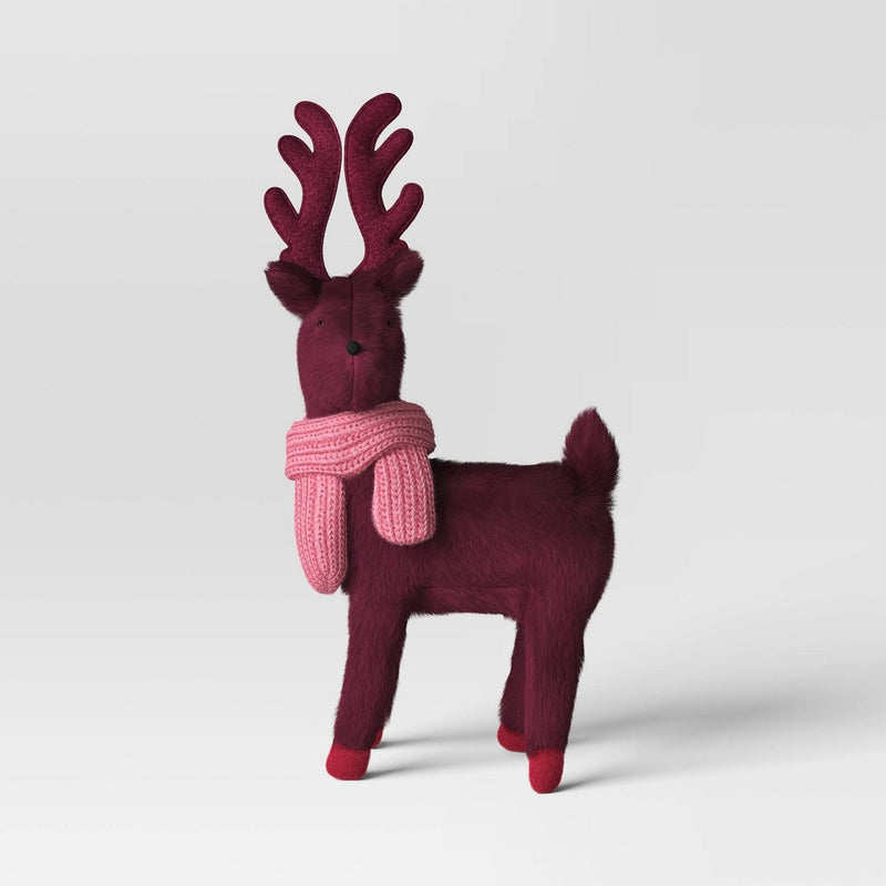 14.5" Plush Deer Wearing Scarf Christmas Tabletop Animal Figurine - Wondershop Purple/Pink