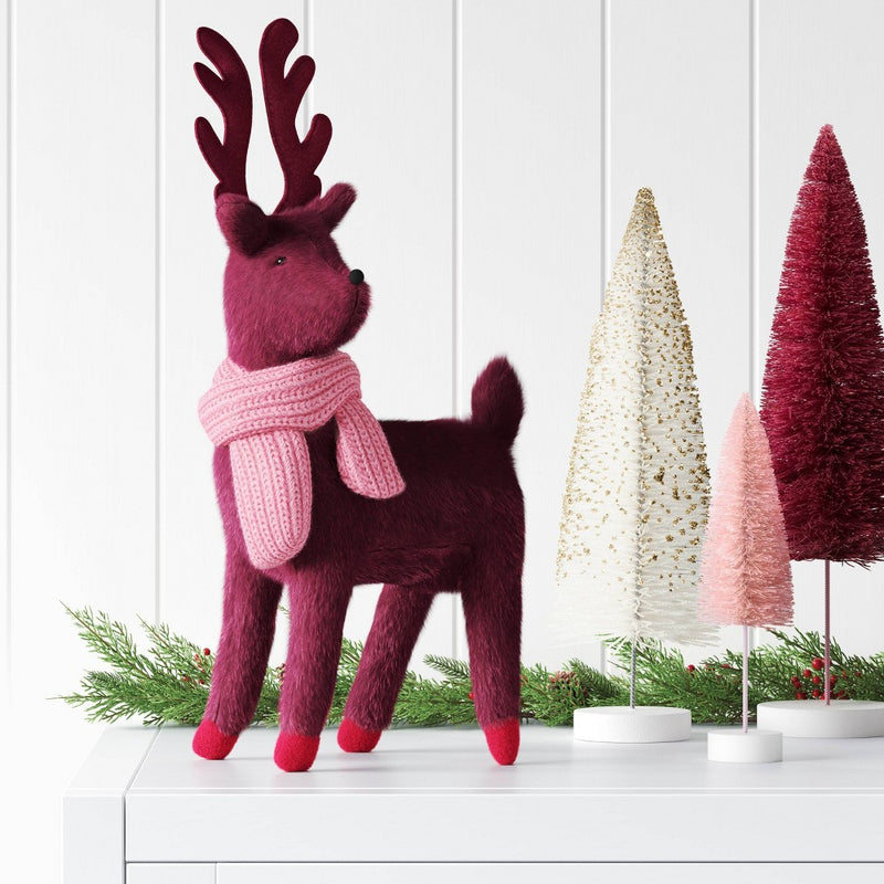 14.5" Plush Deer Wearing Scarf Christmas Tabletop Animal Figurine - Wondershop Purple/Pink