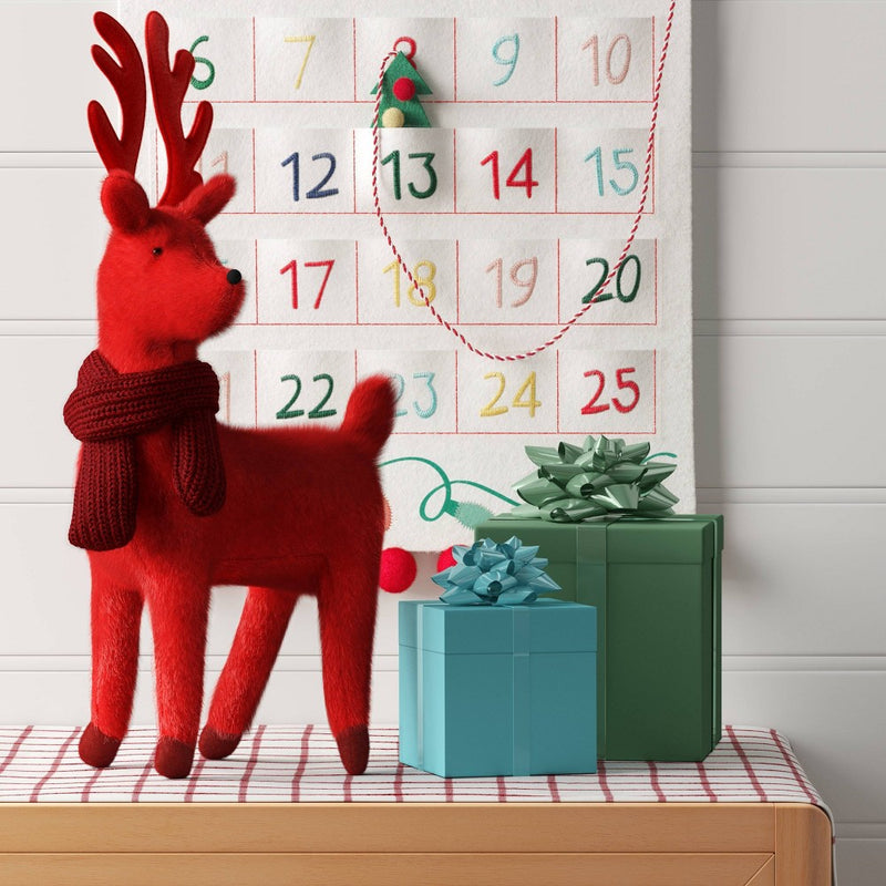 14.5" Plush Deer Wearing Scarf Animal Christmas Figurine - Wondershop Red/Dark Red