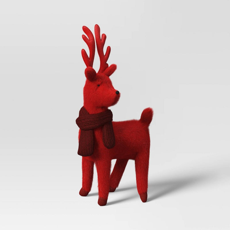 14.5" Plush Deer Wearing Scarf Animal Christmas Figurine - Wondershop Red/Dark Red