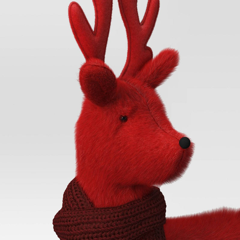 14.5" Plush Deer Wearing Scarf Animal Christmas Figurine - Wondershop Red/Dark Red