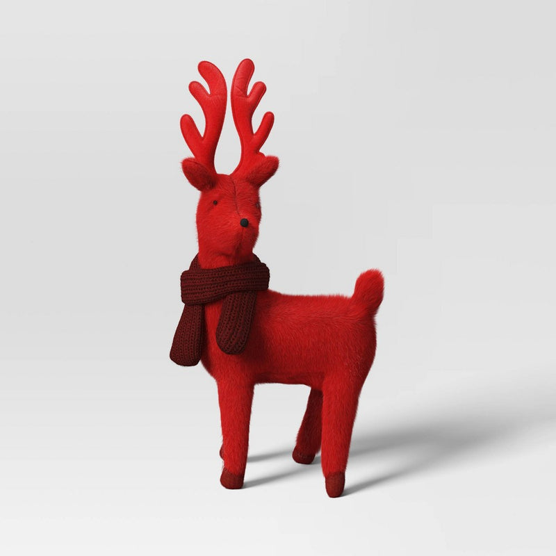 14.5" Plush Deer Wearing Scarf Animal Christmas Figurine - Wondershop Red/Dark Red