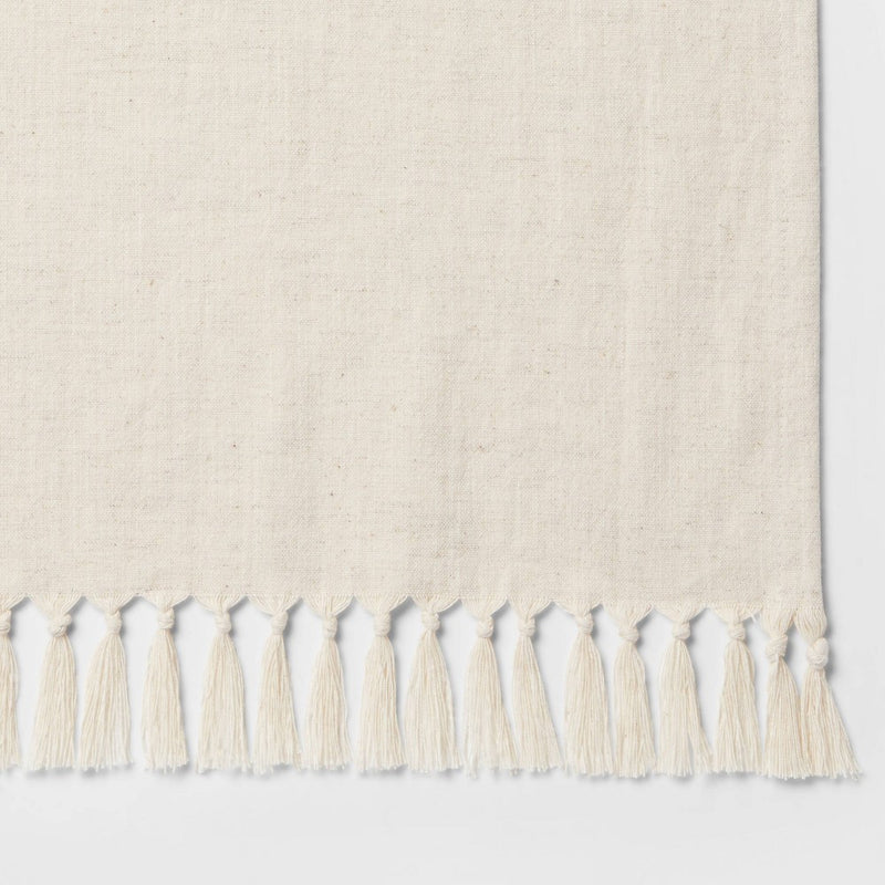 60" x 84" Cotton Slub Tablecloth with Tied Fringe Light Beige - Threshold