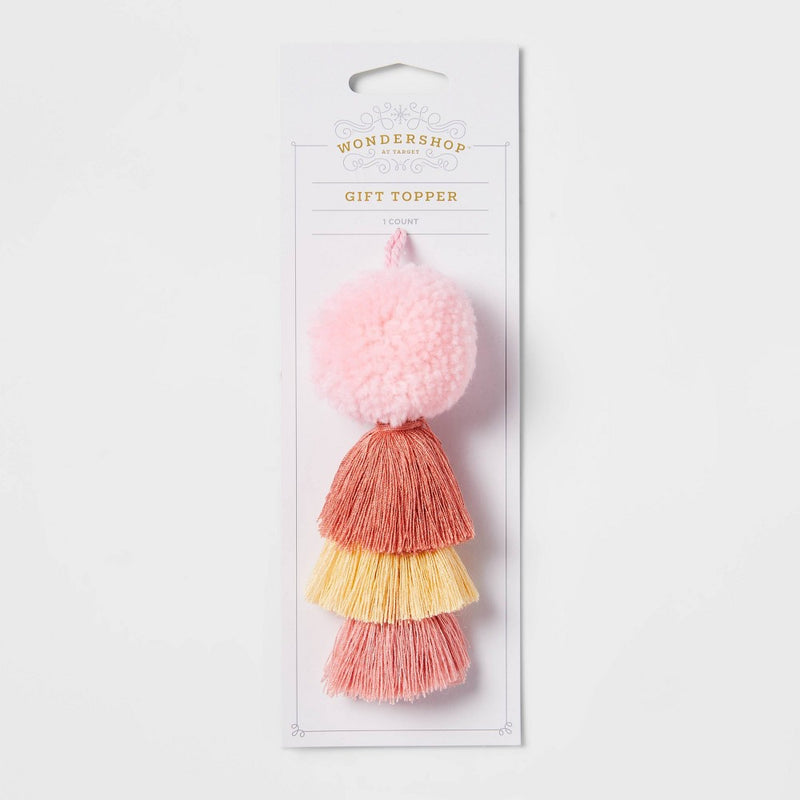 Pom with Yarn Tassel Gift Topper Pink/Orange/Yellow - Wondershop